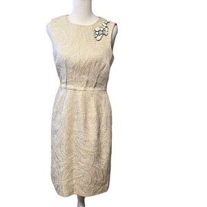 Taylor vintage cream & silver wiggle dress w/ gorgeous faux stones on front EVC